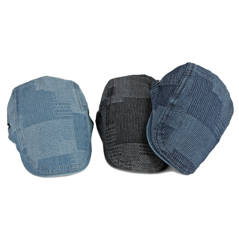 Personality Painter Washed Denim Beret Flat Cap - image 1