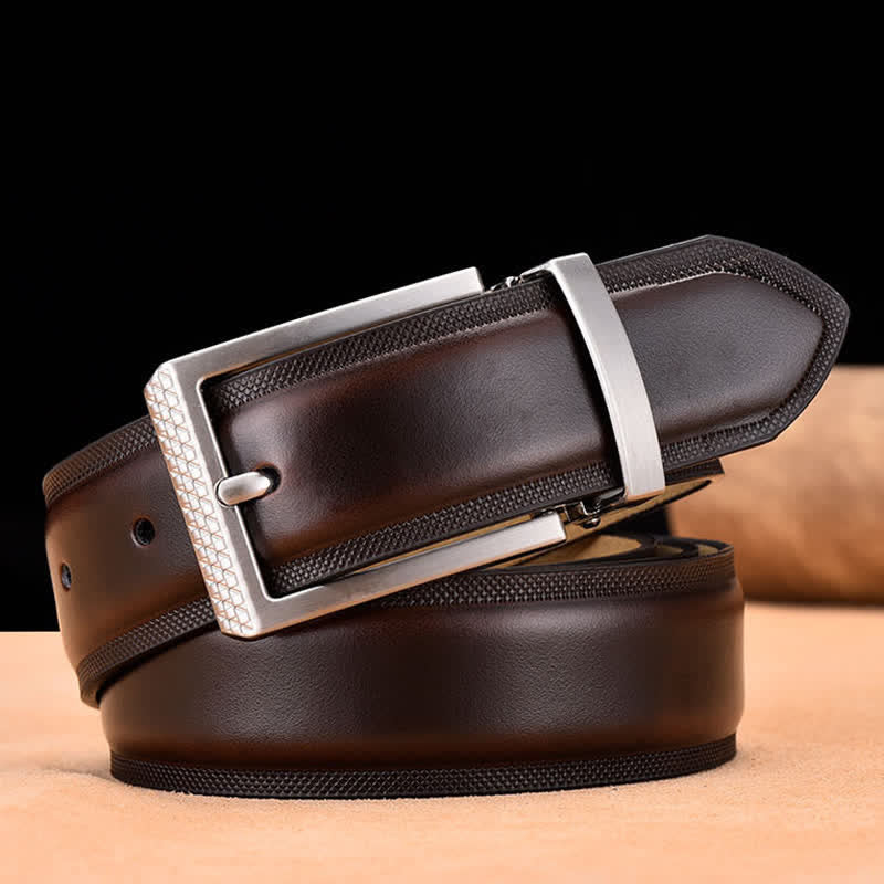 Men's Noble Black and Silver Buckle Leather Belt