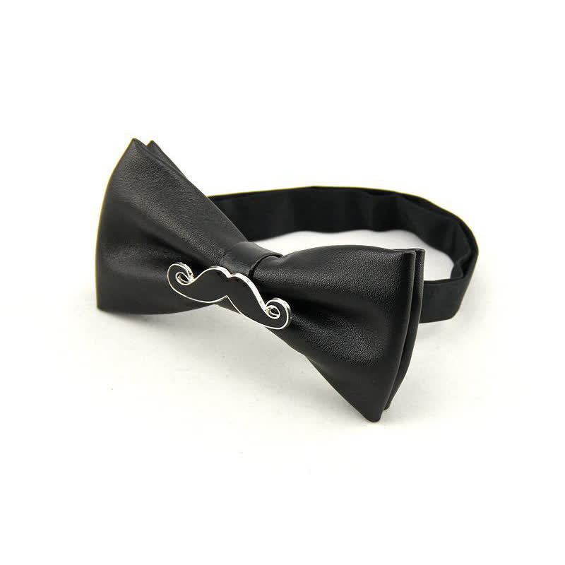 Men's Metal Mustache Leather Bow Tie