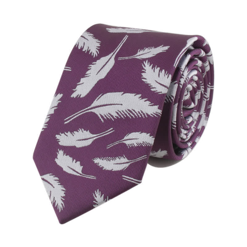 Men's Feather Printing Jacquard Necktie - Purple - image 1