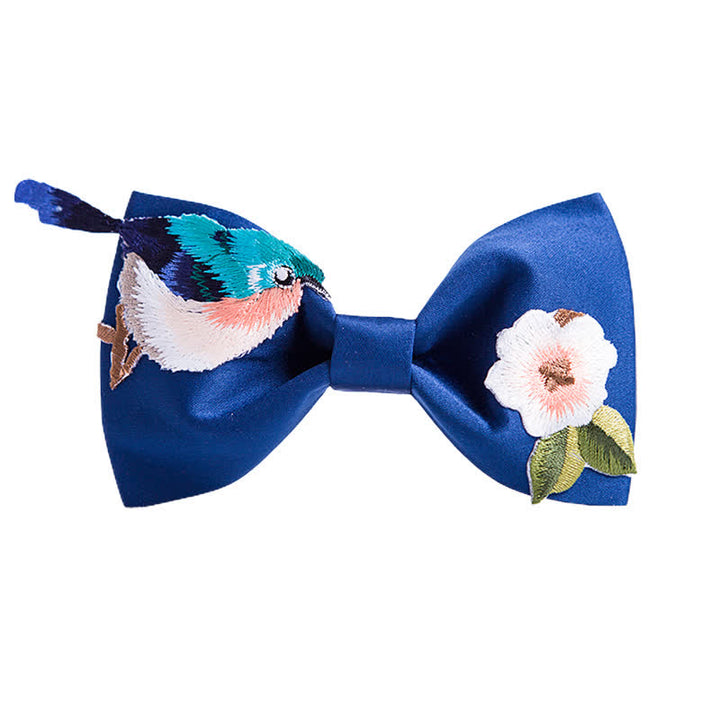 Men's Embroidered Bird Flower Bow Tie