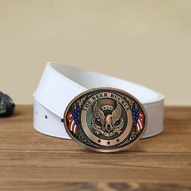 Men's DIY Eagle USA Flag Creative Beer Holder Buckle Leather Belt