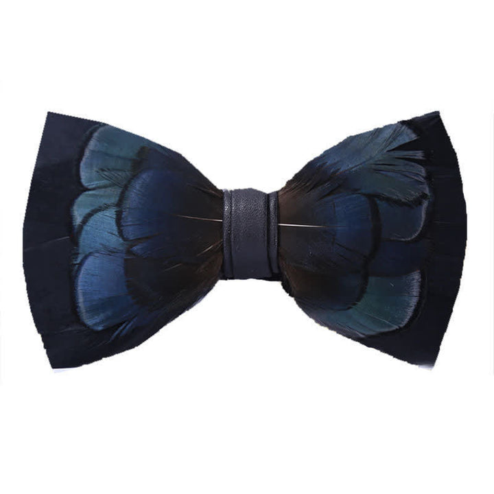 MidnightBlue Mysterious Feather Bow Tie with Lapel Pin