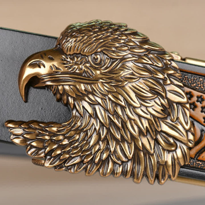 Men's Intricate Eagle Head Automatic Buckle Leather Belt