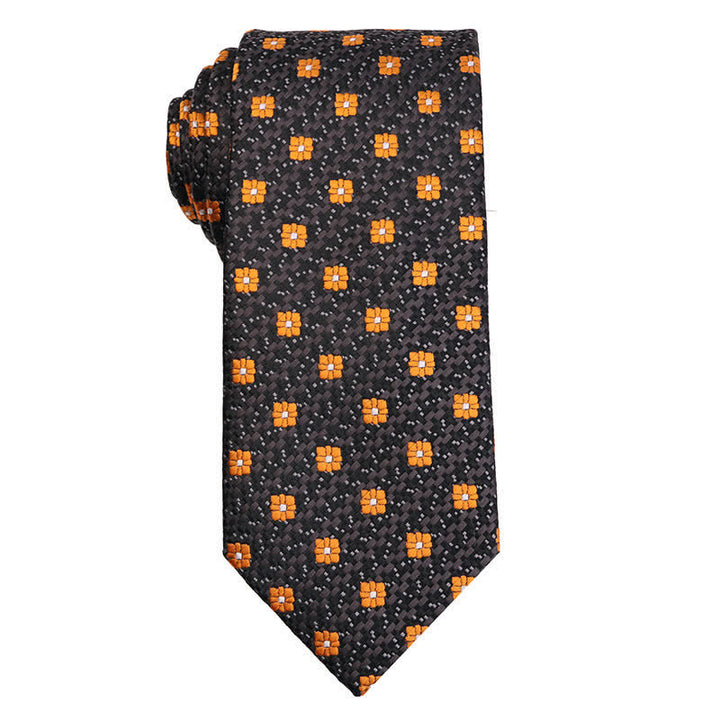 Men's Gold Orange Series Paisley Floral Necktie - Micro Flower - image 7
