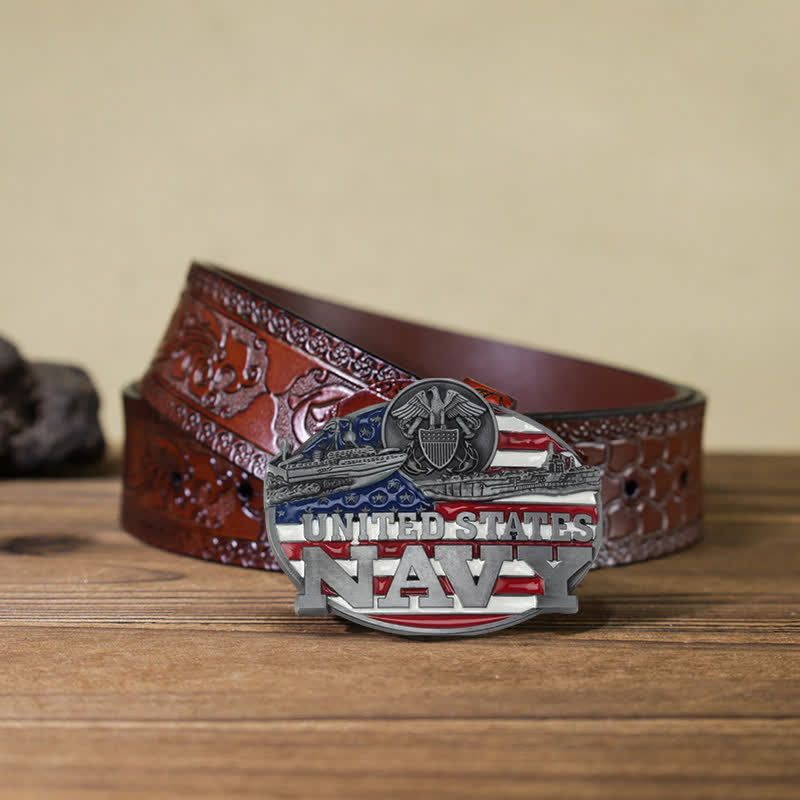 Men's DIY Military US Navy Buckle Leather Belt