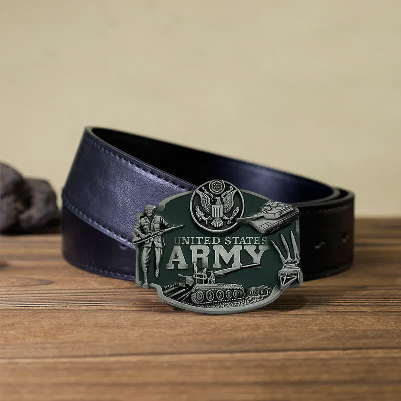 Men's DIY United States Army Tank Buckle Leather Belt