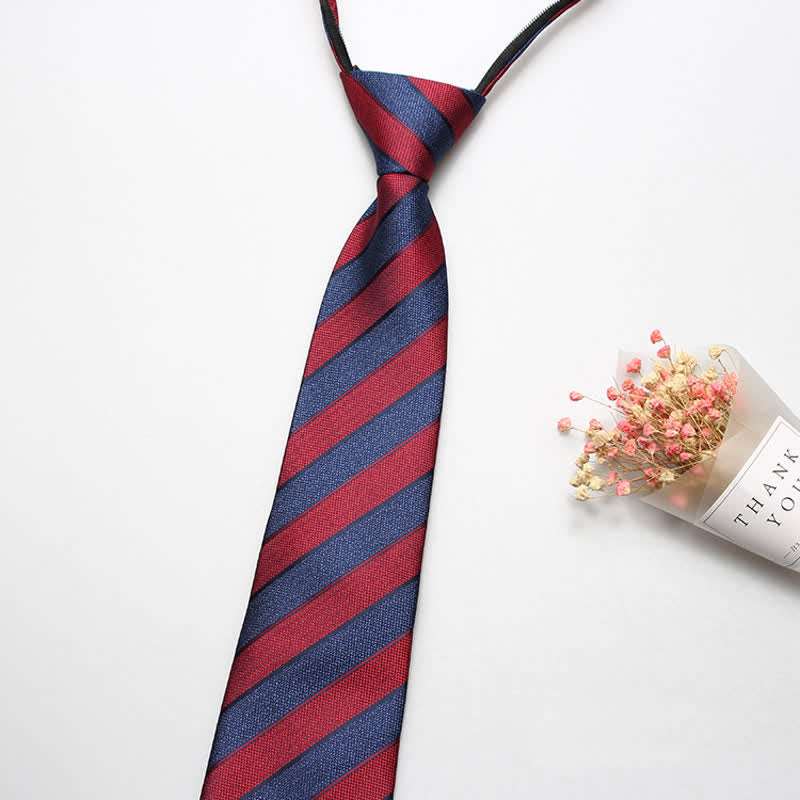 Men's British Zipper Tie Striped Necktie - Red & Navy - image 1