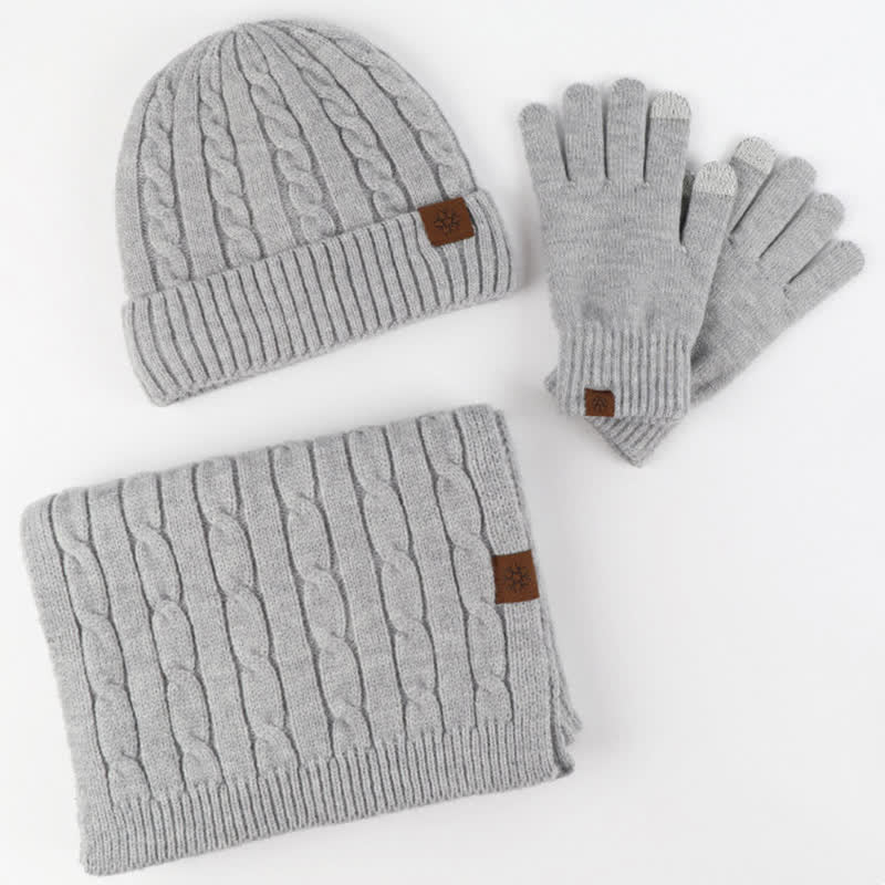 3Pcs Unisex Warm Hat Scarf Gloves Set