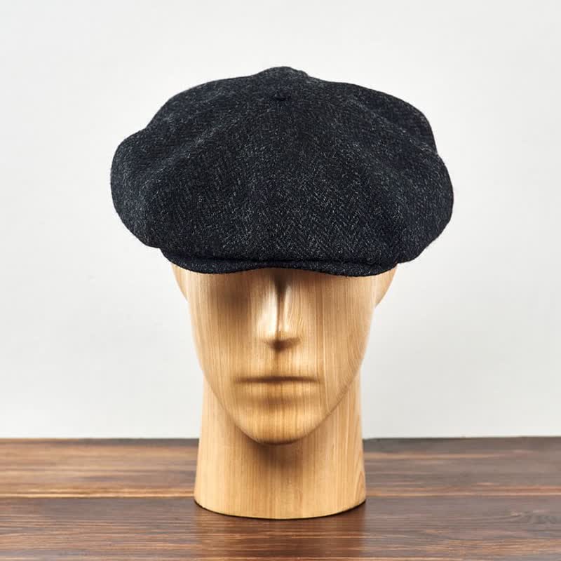 Classic Dark Gray Tweed Octagonal Beret Cap