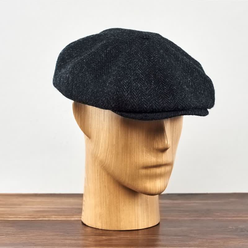 Classic Dark Gray Tweed Octagonal Beret Cap