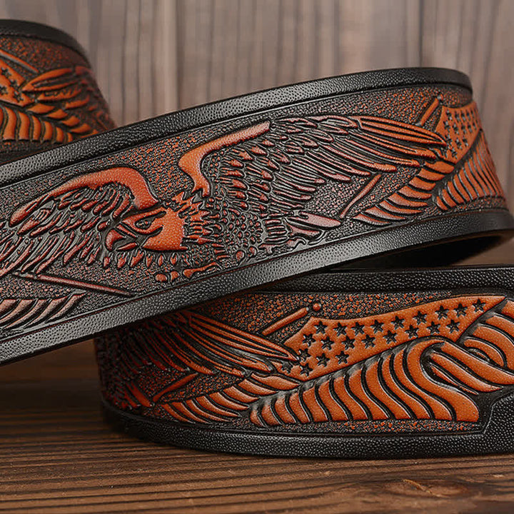 Men's Embossed Eagle Flag Pattern Leather Belt