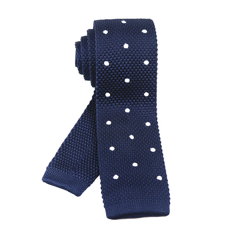 Men's White Polka Dot Knitted Necktie