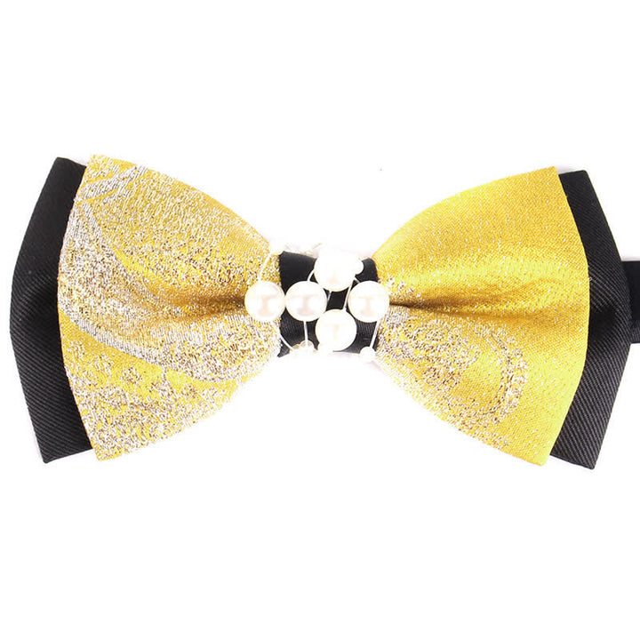 Men's Luxury Gold Tone Floral Beads Bow Tie