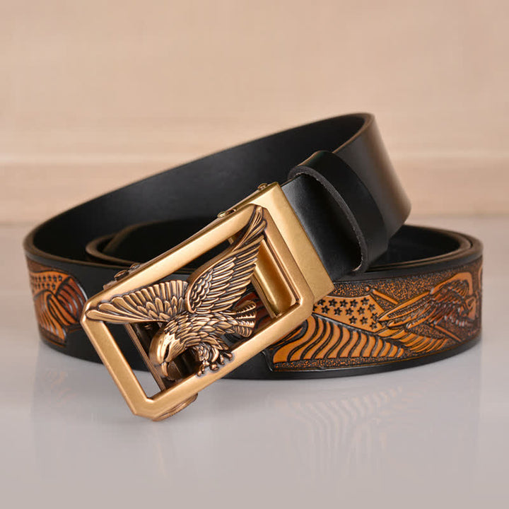 Men's Hollow Eagle Buckle Embossed Leather Belt