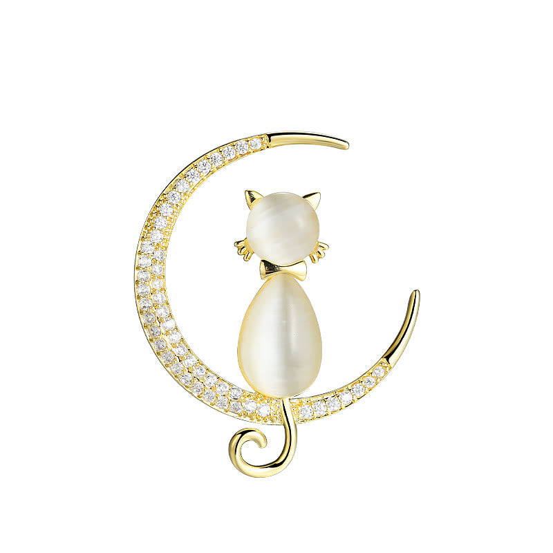 Women's Meniscus Moon Kitty Brooch