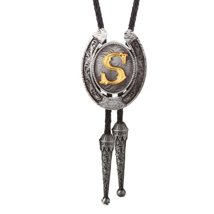 Modern Western Horseshoe Initial Letter A To Z Bolo Tie - Silver - S - image 48
