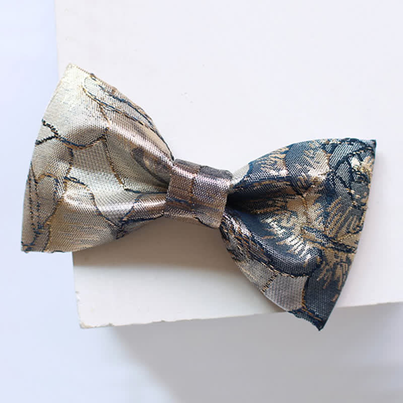 Men's Glittering Gold & Blue Floral Bow Tie