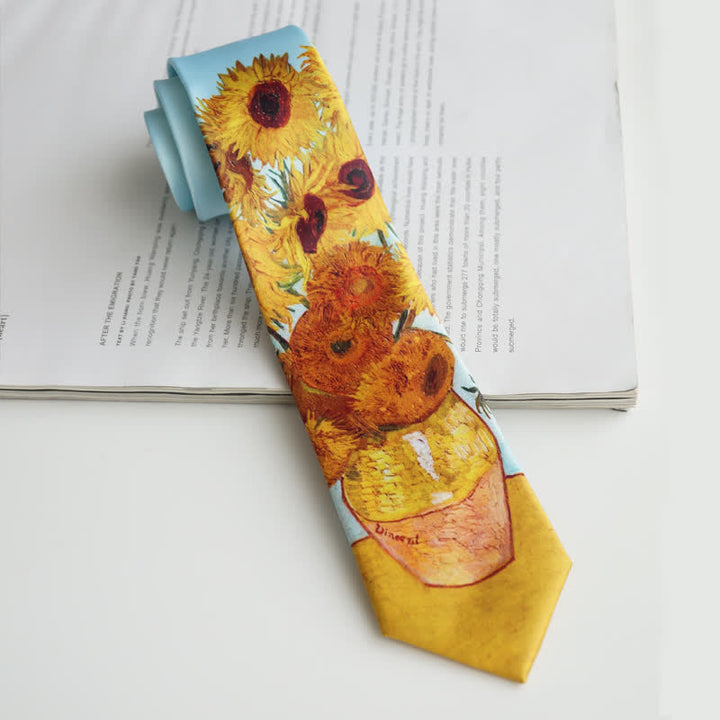 Men's Painting Sunflowers Vase Necktie