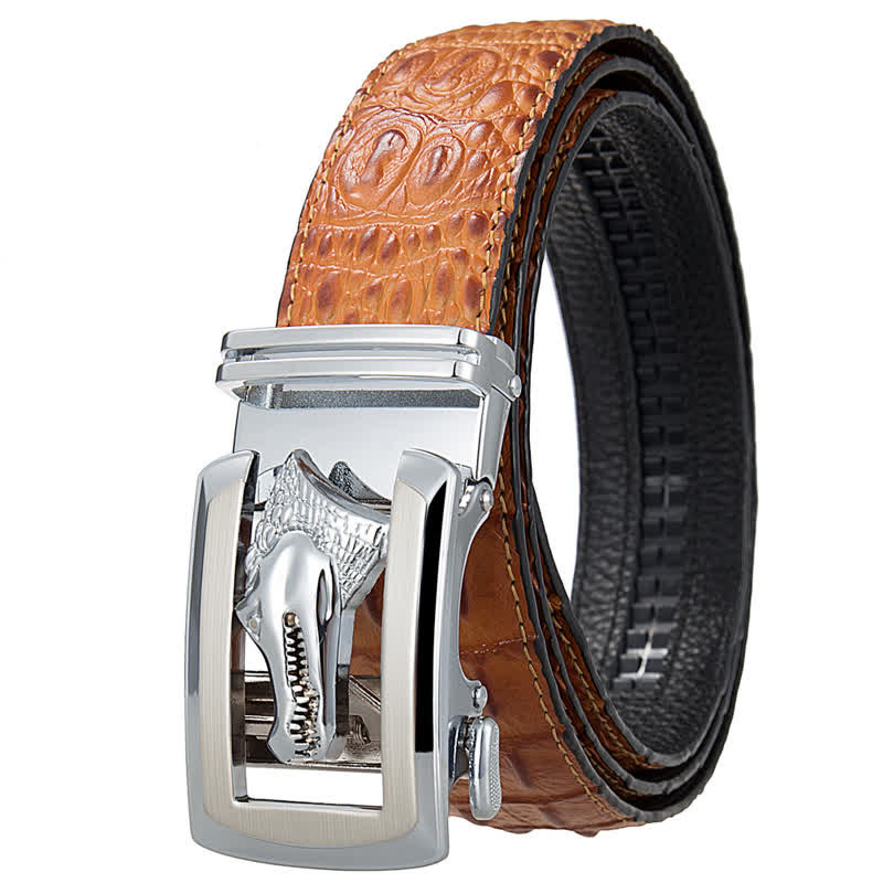 Men's Hollow Automatic Buckle Crocodile Print Leather Belt