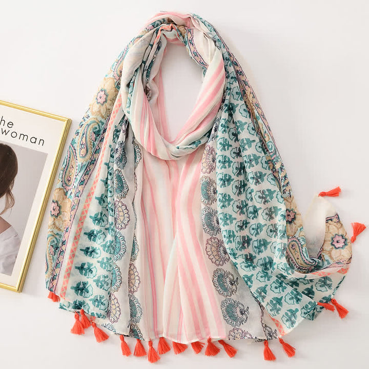 Women's Thin Lovely Butterfly Floral Tassel Scarf