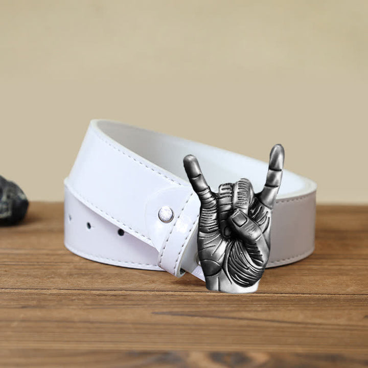 Men's DIY Cool Rock Love Gesture Buckle Leather Belt