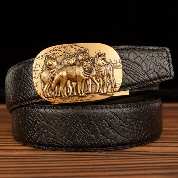 Men's Pack Of Wolves Crocodile Pattern Leather Belt