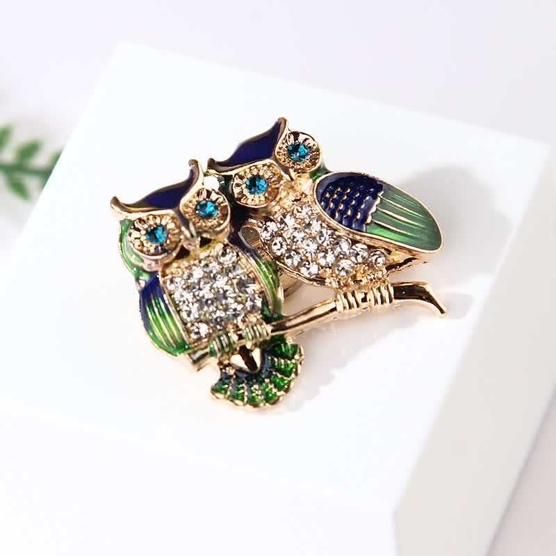 Women's Double Owls On Branch Brooch