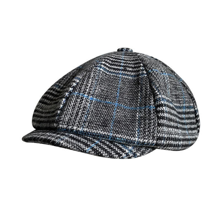 Newsboy Gray & Blue Plaid Octagon Beret Cap