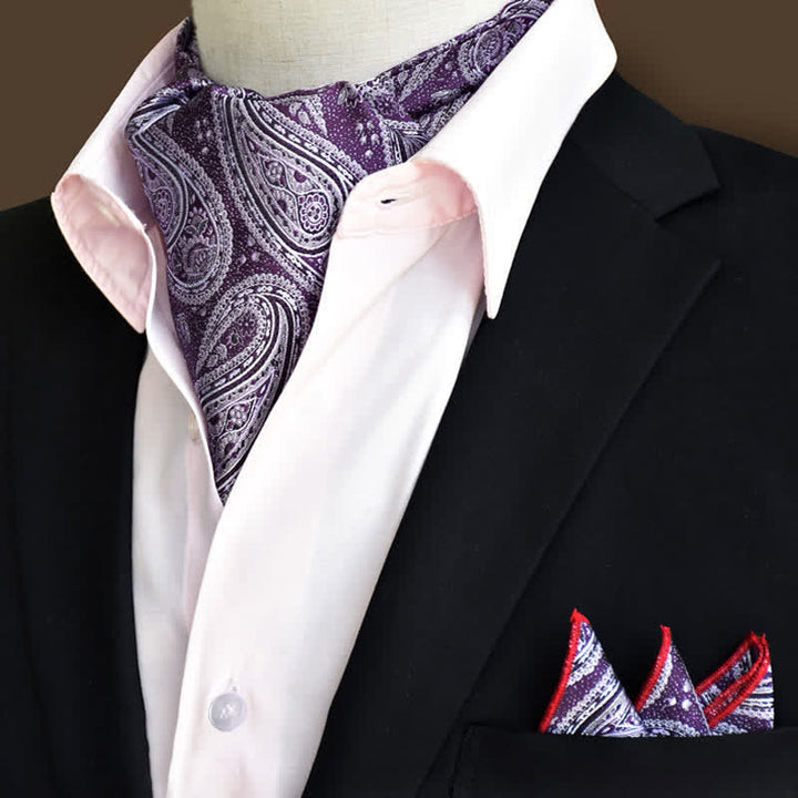 2Pcs DarkViolet Luxury Floral Paisley Pocket Square and Cravat Set