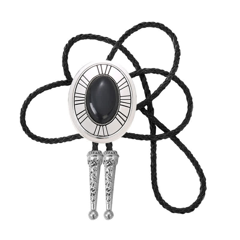 Oval Natural Agate Stone Medallion Bolo Tie