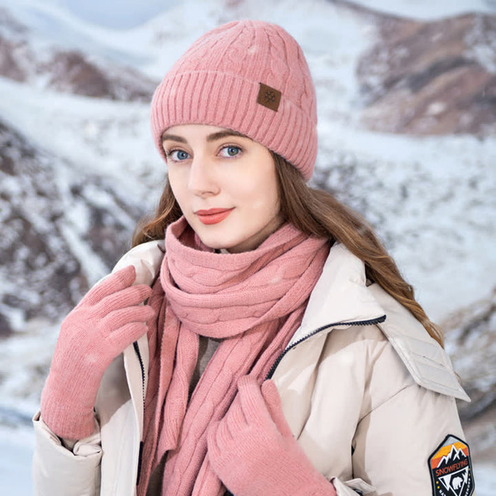 3Pcs Unisex Warm Hat Scarf Gloves Set