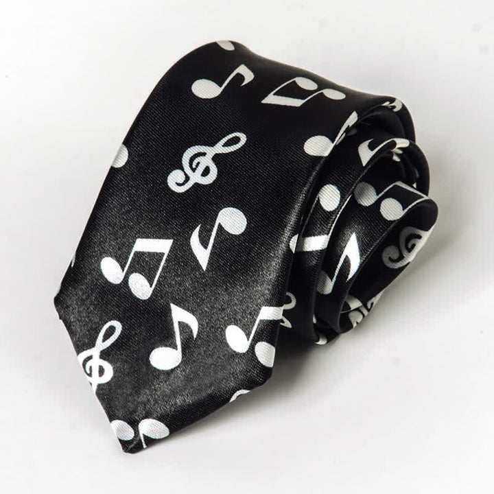 Men's Personality Piano Music Note Necktie - Black & White Note - image 7