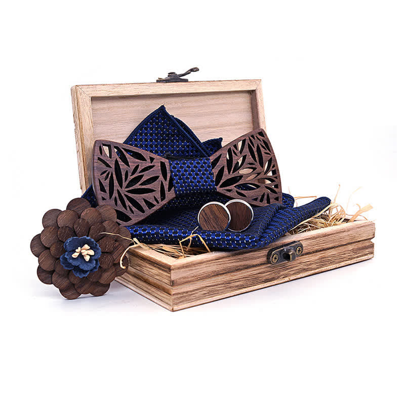 4pcs Men's Hollow Leaf Wooden Bow Tie Set