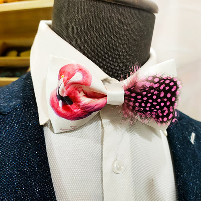 Pink Flamingo Bird Tail Feather Bow Tie