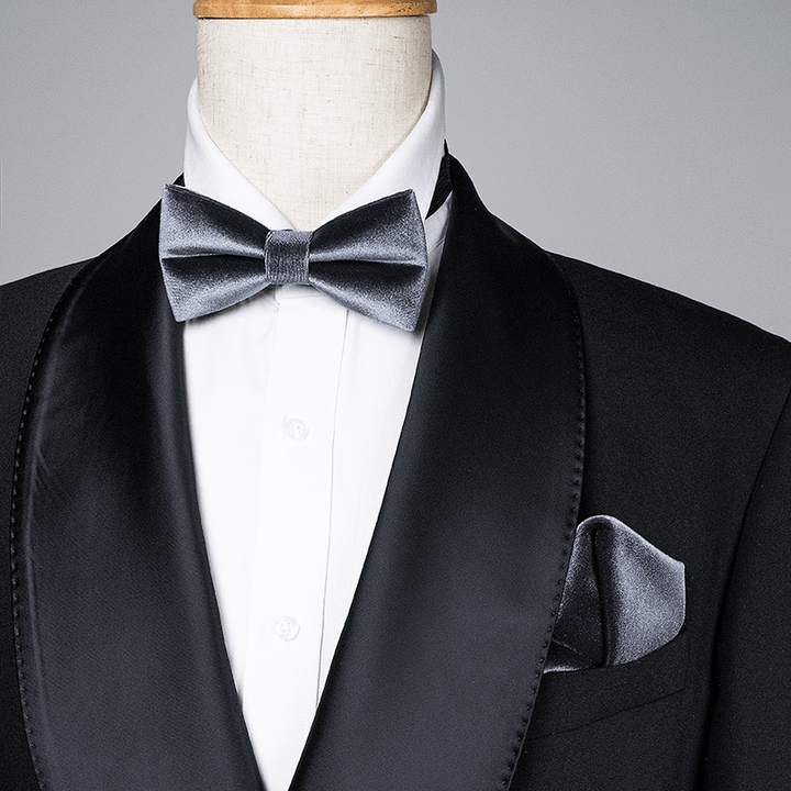 Men's Charcoal Gray Solid Color Velvet Bow Tie