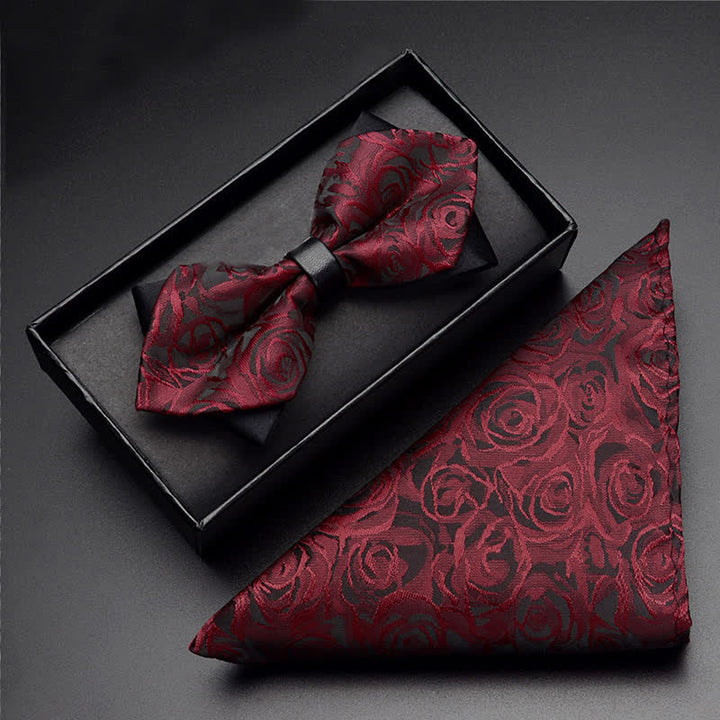 Men's Burgundy Rose Bow Tie Corsage Handkerchief