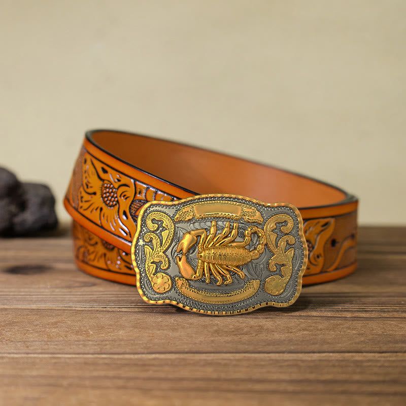 Men's DIY Golden Scorpion Buckle Leather Belt