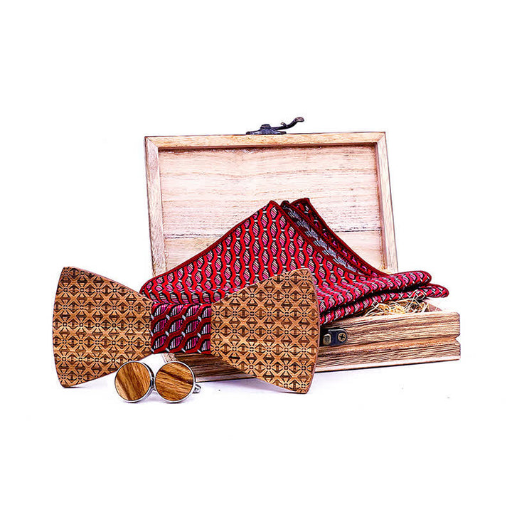 3Pcs Men's Christmas Snowflakes Wooden Bow Tie Set