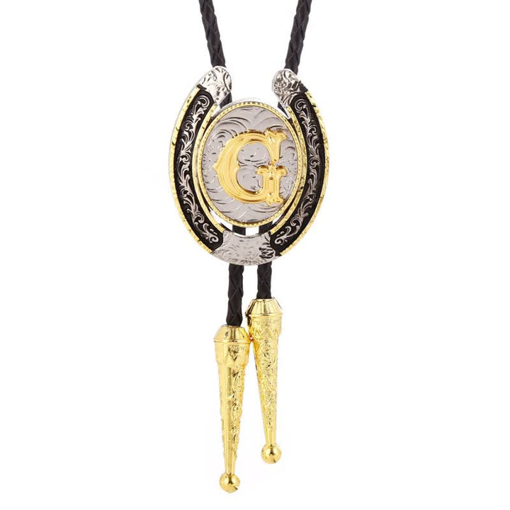 Modern Western Horseshoe Initial Letter A To Z Bolo Tie