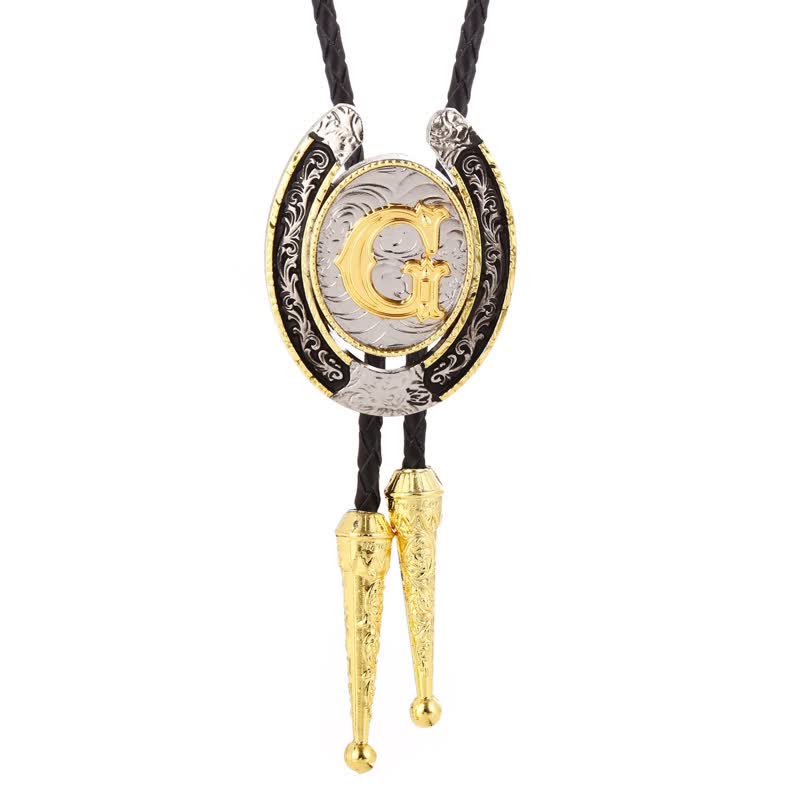 Modern Western Horseshoe Initial Letter A To Z Bolo Tie - Gold - G - image 10