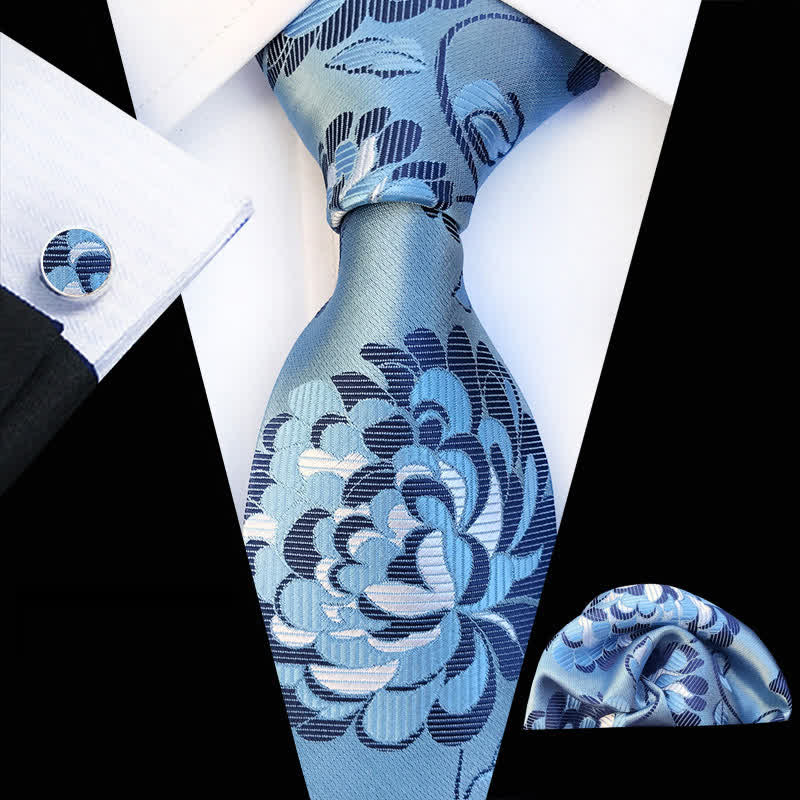 3Pcs Men's Showy Peony Floral Necktie Set