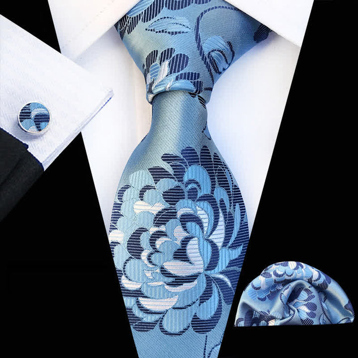 3Pcs Men's Showy Peony Floral Necktie Set