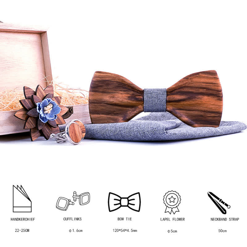 4Pcs Men's Formal Concave Wooden Bow Tie Set