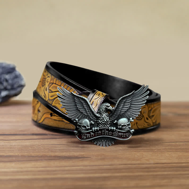 Men's DIY Bad To The Bone Eagle Skull Buckle Leather Belt