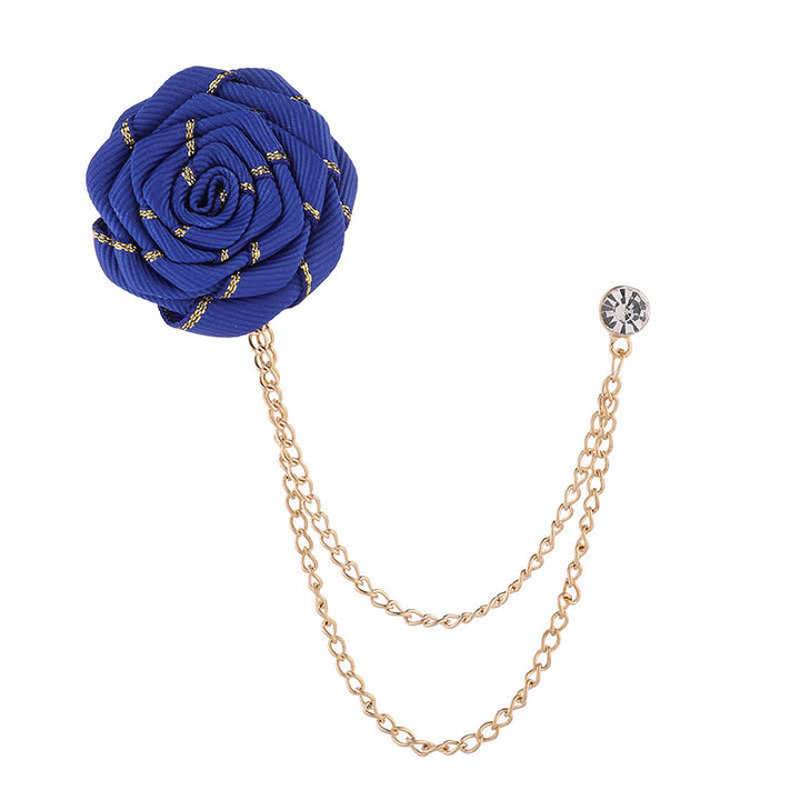 Men's Charming Floral Rose Chain Brooch - RoyalBlue - image 11