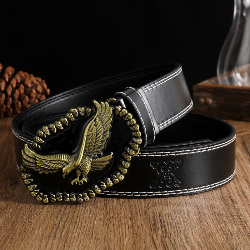 Men's Antique Gold Eagle Soaring Hawk Leather Belt