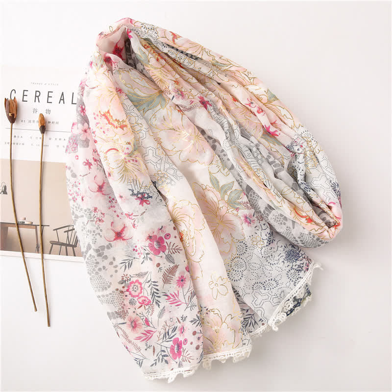 Women's Thin Voile Floral Lace Scarf