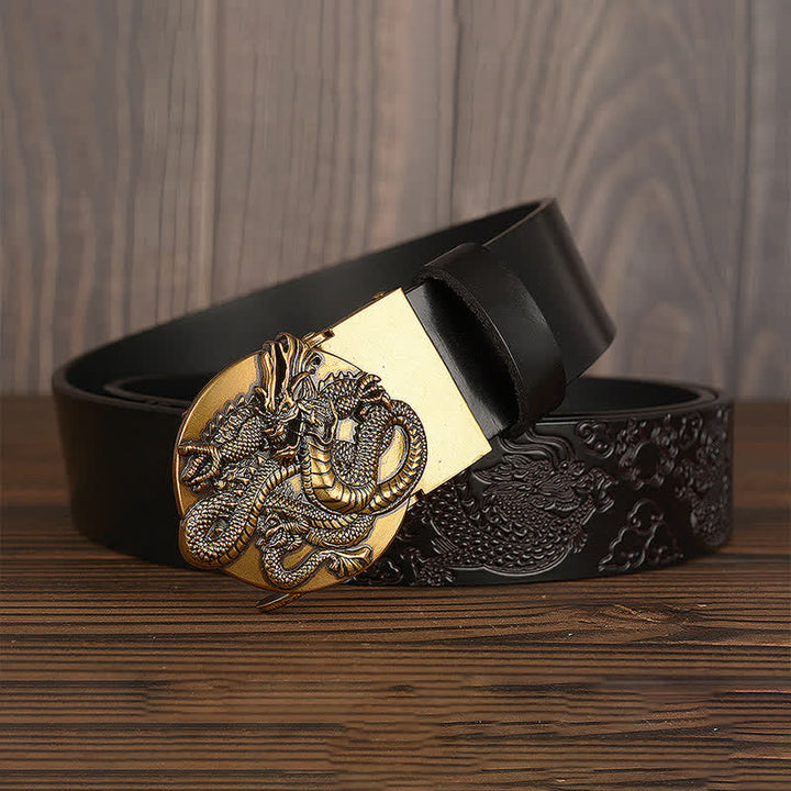 Men's Flame Dragon Round Automatic Buckle Leather Belt