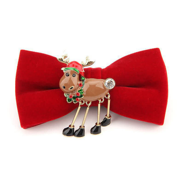 Men's Elk Head Rhinestone Christmas Velvet Bow Tie